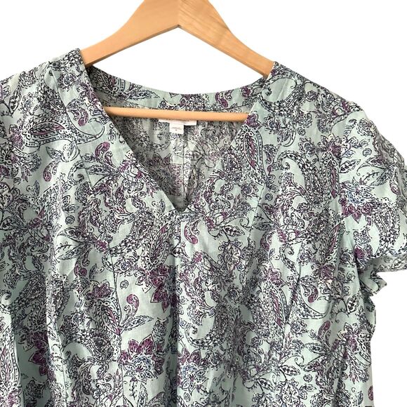 J. Jill Love Linen Blue and Purple Floral Paisley Short Sleeve Shift Dress M - Picture 3 of 9